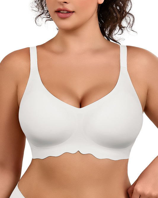 Wireless Bras for Women Full Coverage V Neck Push Up No Underwire Bra with Support Comfortable Everyday Bras