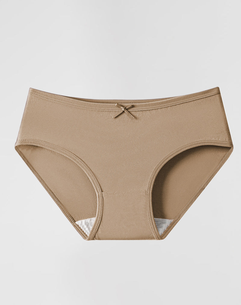 6PCS Maillard Color Mid-rise Bow Cotton Panties
