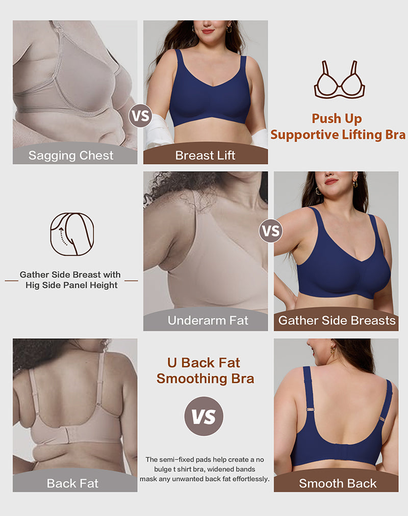 Wireless Seamless Wirefree Support Lift Full Coverage Push Up T Shirt Bra