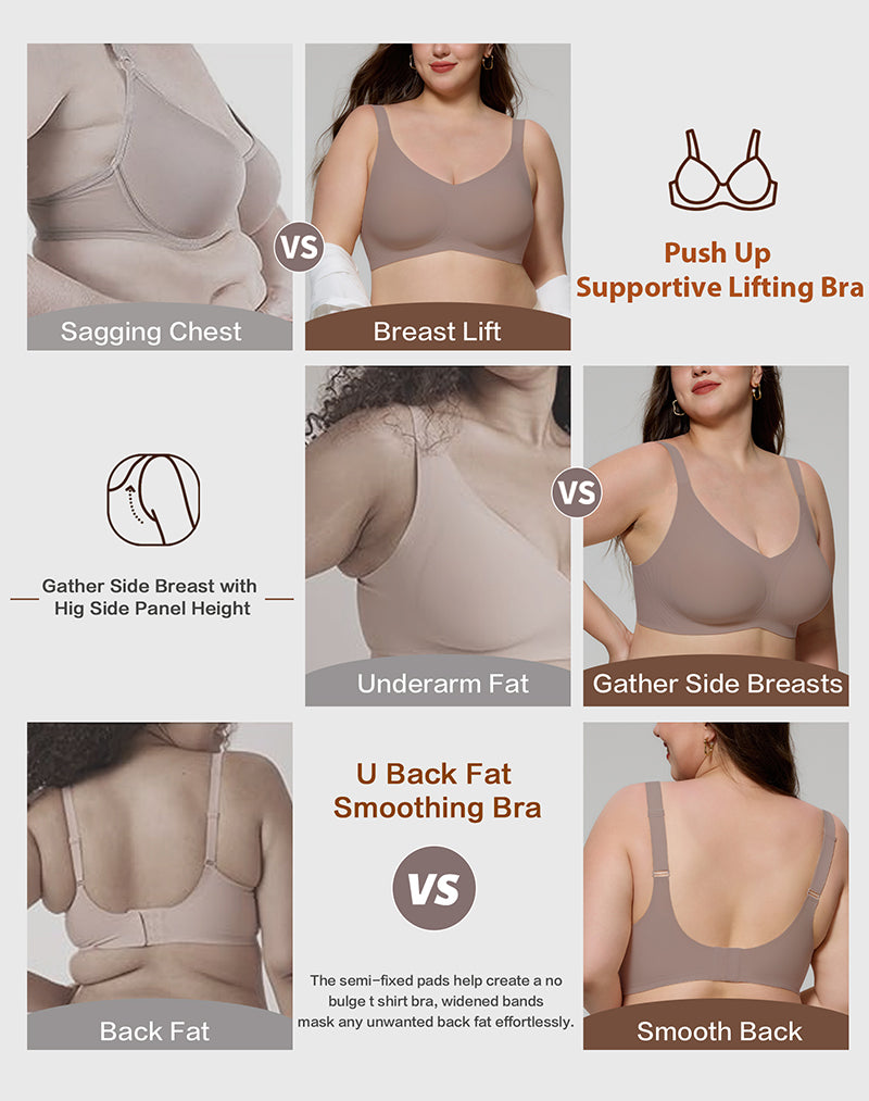 Wireless Seamless Wirefree Support Lift Full Coverage Push Up T Shirt Bra