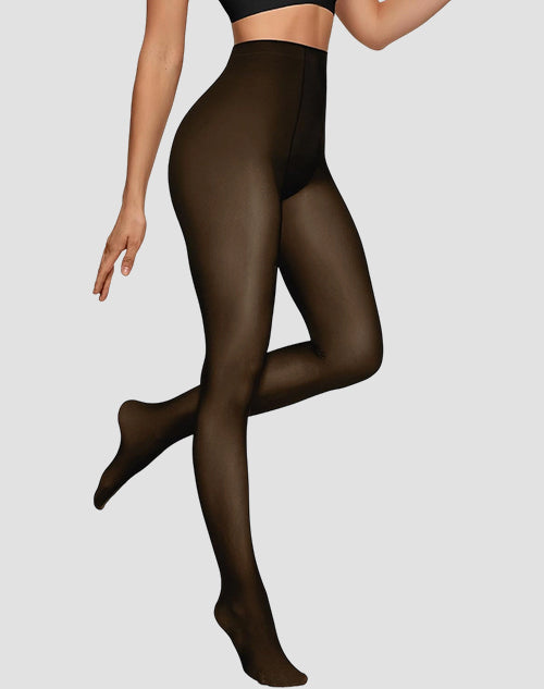 Women Fleece Lined Leggings Sheer Fake Translucent Pantyhose Thermal High Waisted Footed Opaque Tights