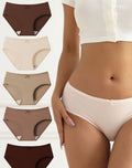 6PCS Maillard Color Mid-rise Bow Cotton Panties
