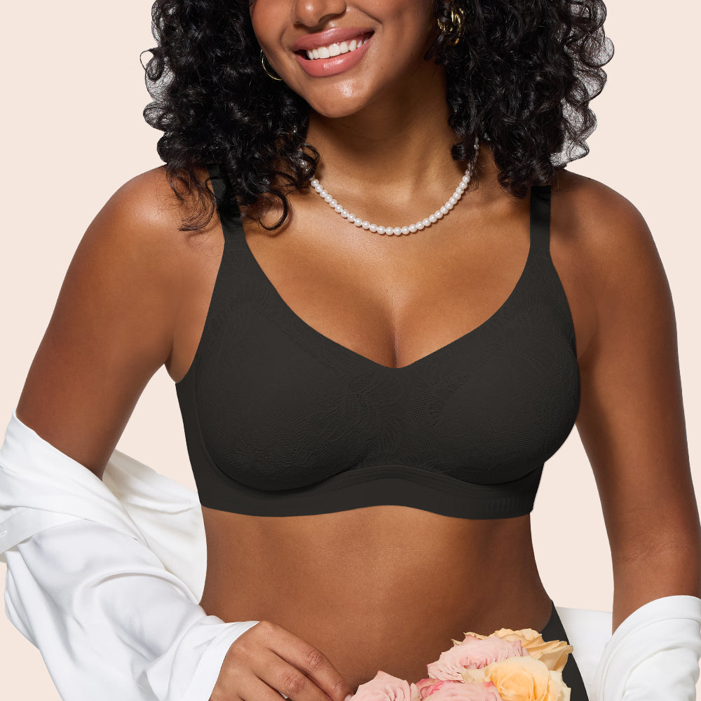 HORISUN Jelly Bras for Women No Underwire Lace Seamless Wireless V Neck Push Up No Wire Full Coverage Bralettes