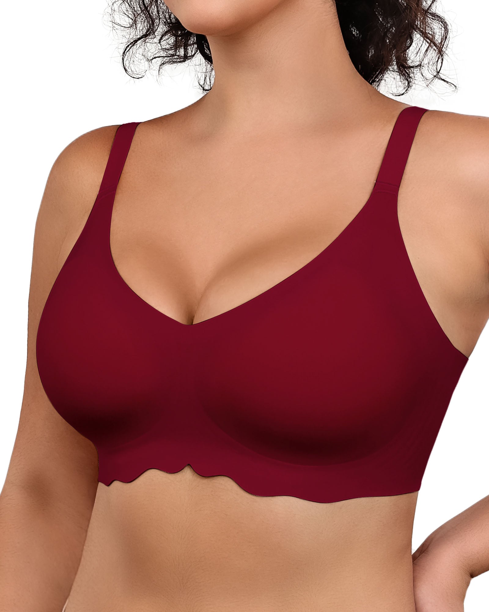 Wireless Bras for Women Full Coverage V Neck Push Up No Underwire Bra with Support Comfortable Everyday Bras