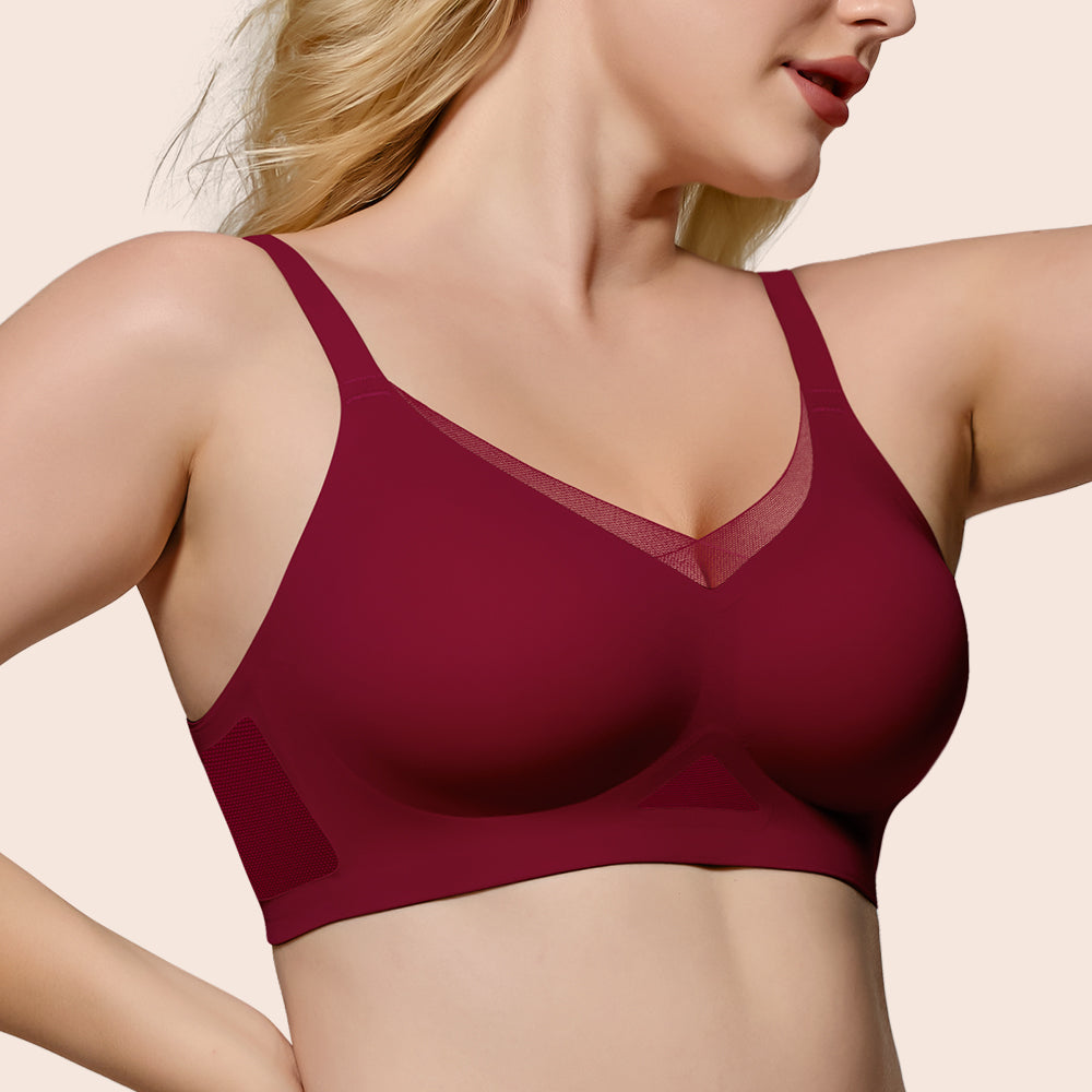 No Underwire Bra for Women Wireless Bras with Soft Support V Neck Mesh Lace Seamless Comfort Bra