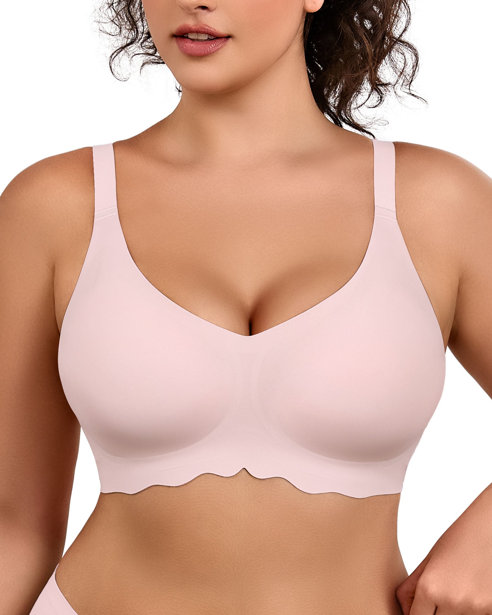 Wireless Bras for Women Full Coverage V Neck Push Up No Underwire Bra with Support Comfortable Everyday Bras
