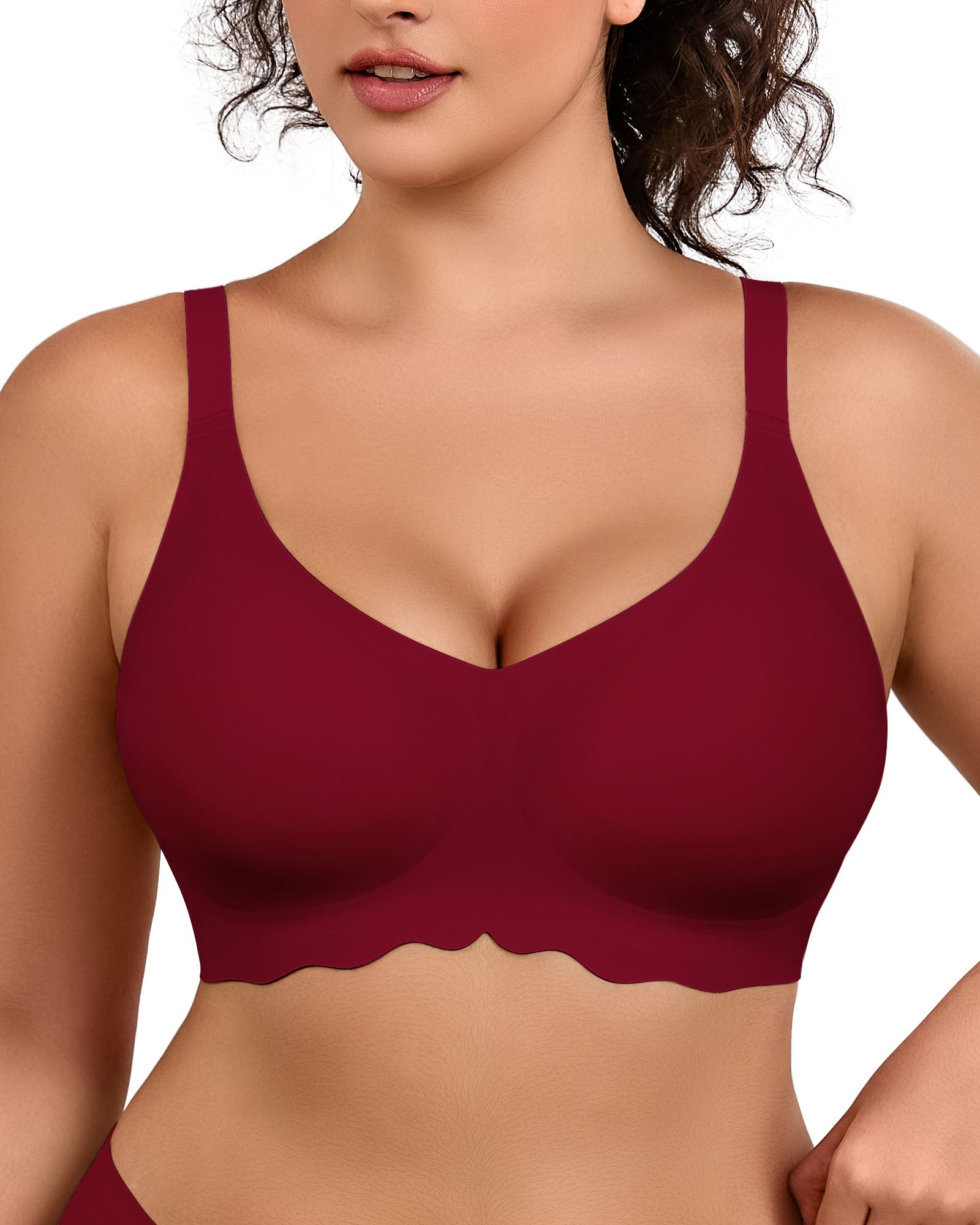 Wireless Bras for Women Full Coverage V Neck Push Up No Underwire Bra with Support Comfortable Everyday Bras
