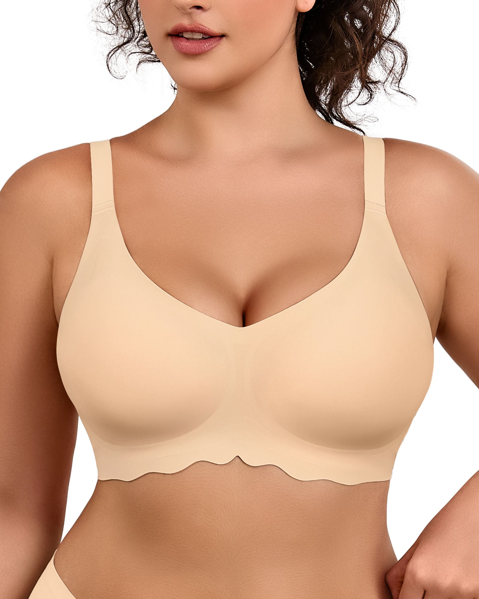 Wireless Bras for Women Full Coverage V Neck Push Up No Underwire Bra with Support Comfortable Everyday Bras