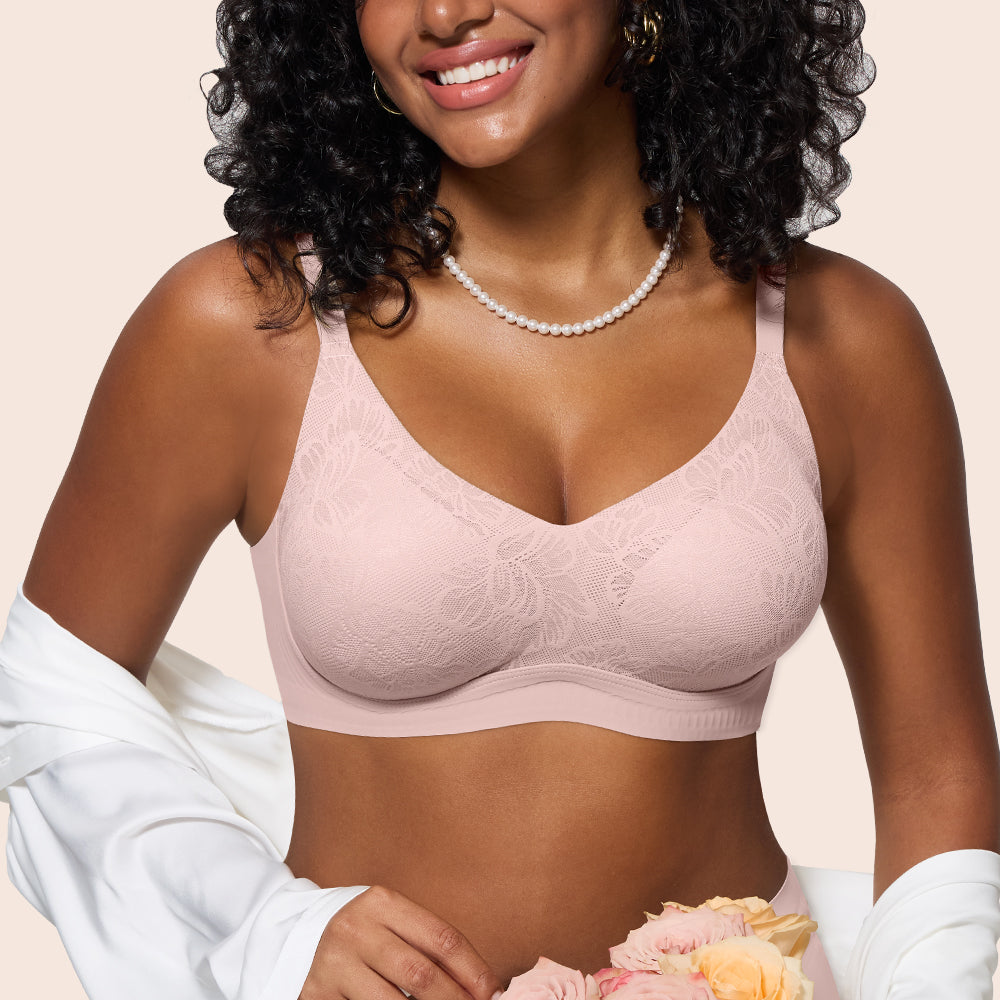 HORISUN Jelly Bras for Women No Underwire Lace Seamless Wireless V Neck Push Up No Wire Full Coverage Bralettes