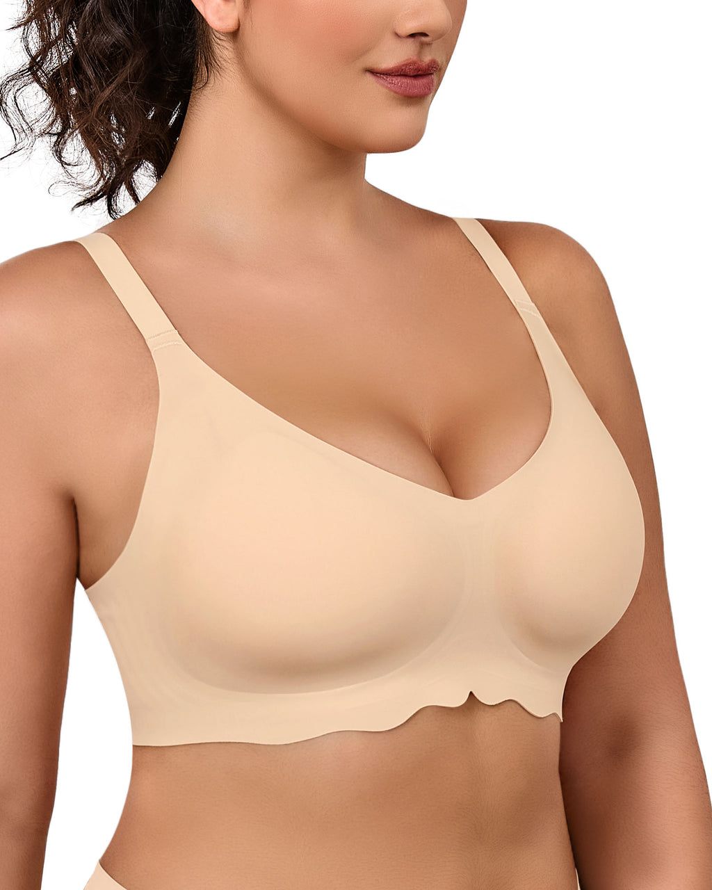 Wireless Bras for Women Full Coverage V Neck Push Up No Underwire Bra with Support Comfortable Everyday Bras