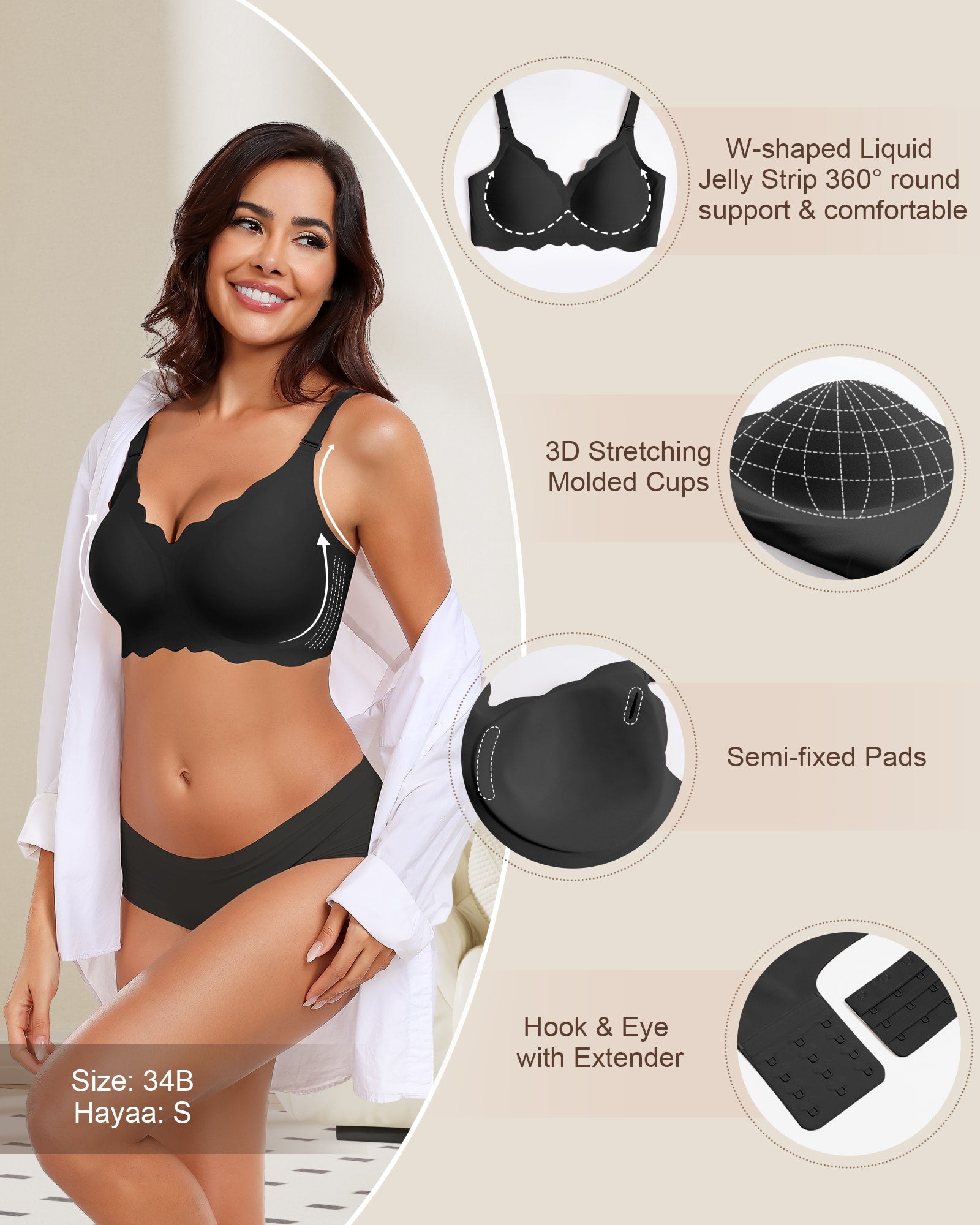 Wireless Seamless Bras for Women No Underwire Wavy V Neck Soft Support Full Coverage Comfortable Bra