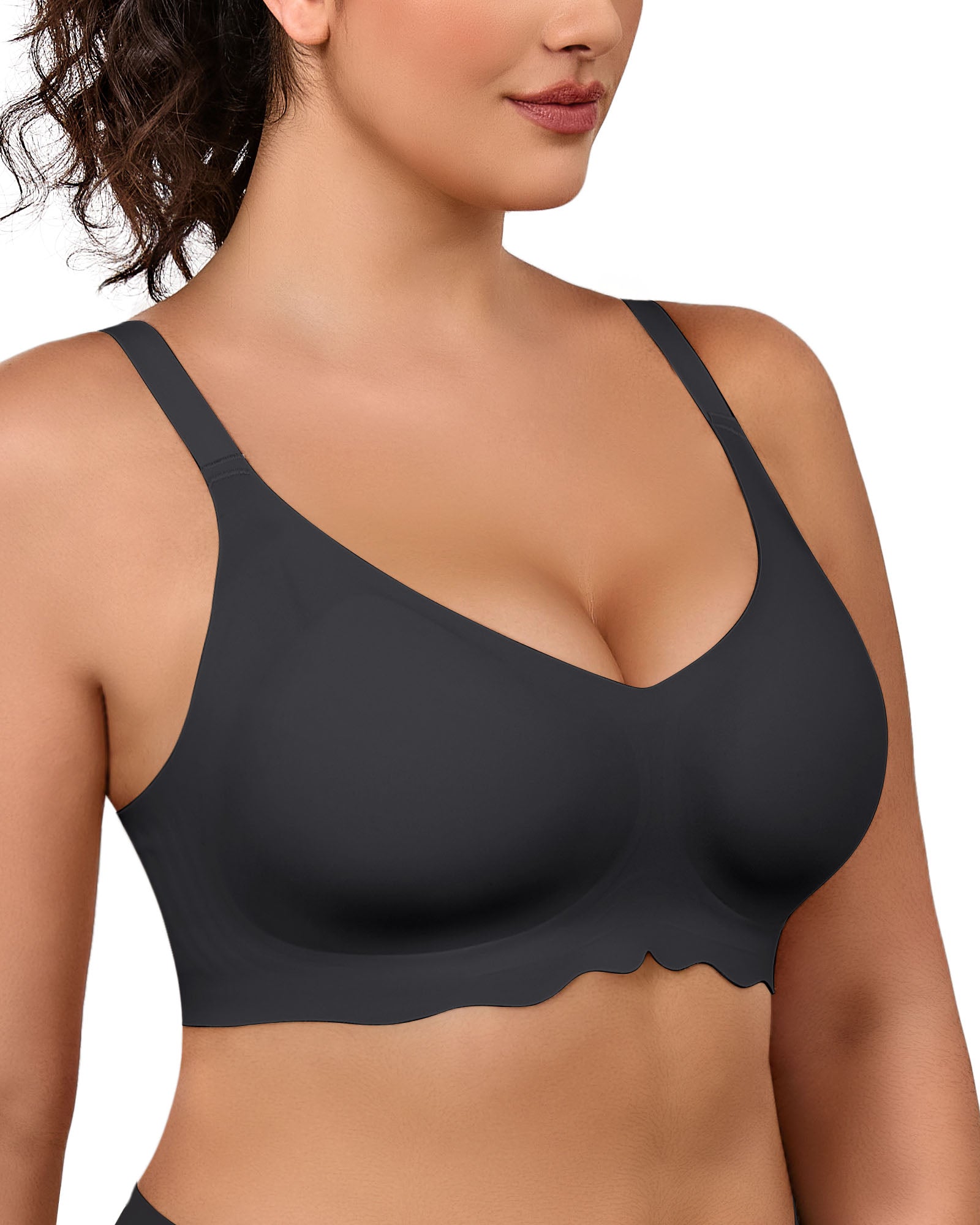Wireless Bras for Women Full Coverage V Neck Push Up No Underwire Bra with Support Comfortable Everyday Bras