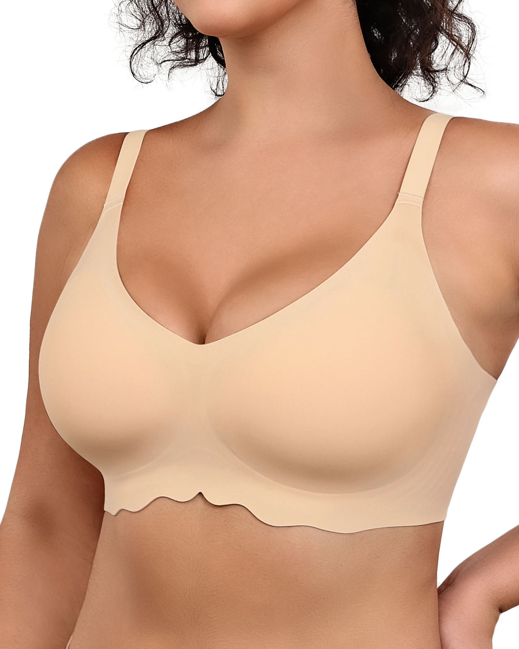 Wireless Bras for Women Full Coverage V Neck Push Up No Underwire Bra with Support Comfortable Everyday Bras