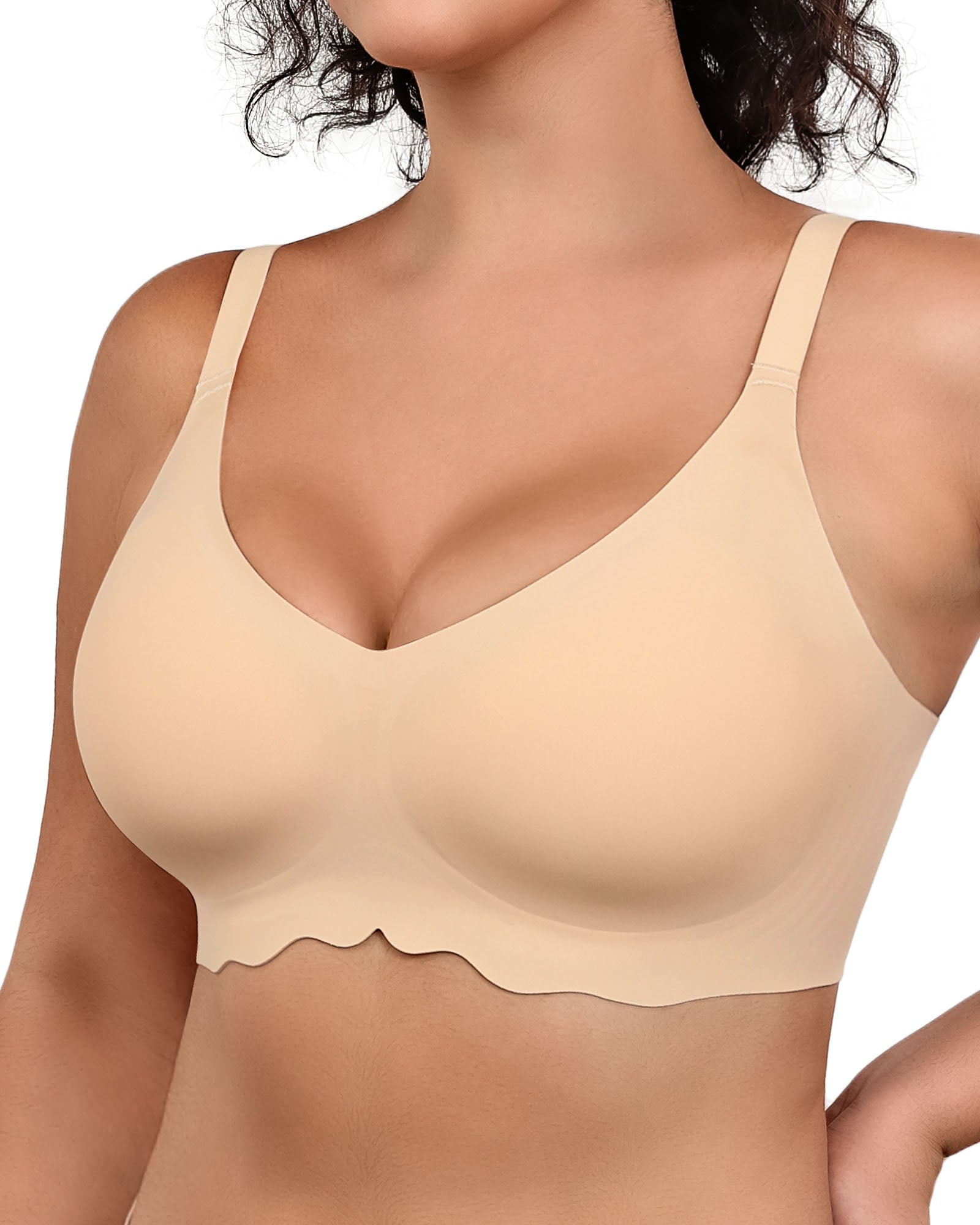 Wireless Bras for Women Full Coverage V Neck Push Up No Underwire Bra with Support Comfortable Everyday Bras