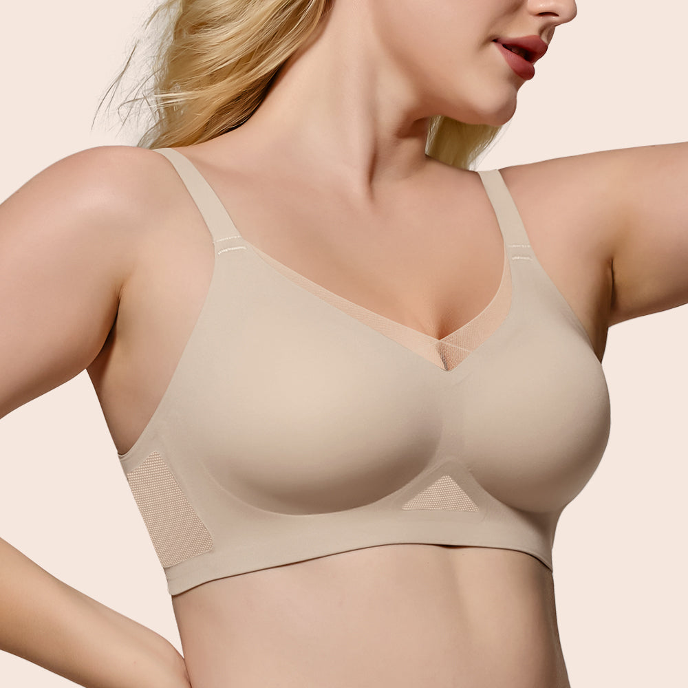 No Underwire Bra for Women Wireless Bras with Soft Support V Neck Mesh Lace Seamless Comfort Bra