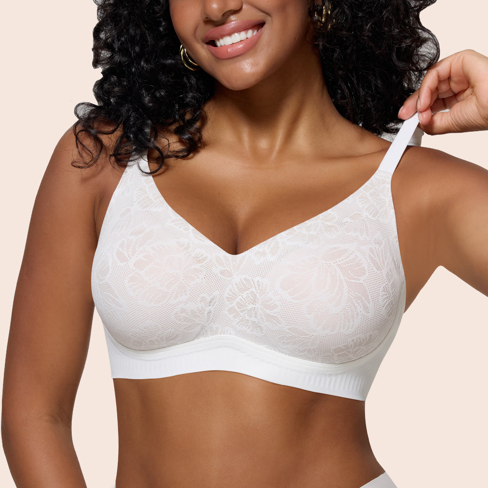 Jelly Bras for Women No Underwire Lace Seamless Wireless V Neck Push Up No Wire Full Coverage Bralettes