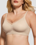 No Underwire Bra for Women Wireless Bras with Soft Support V Neck Mesh Lace Seamless Comfort Bra