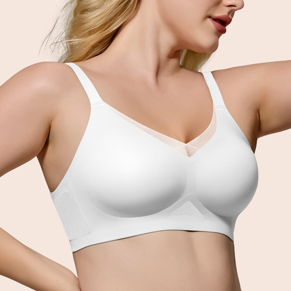 No Underwire Bra for Women Wireless Bras with Soft Support V Neck Mesh Lace Seamless Comfort Bra