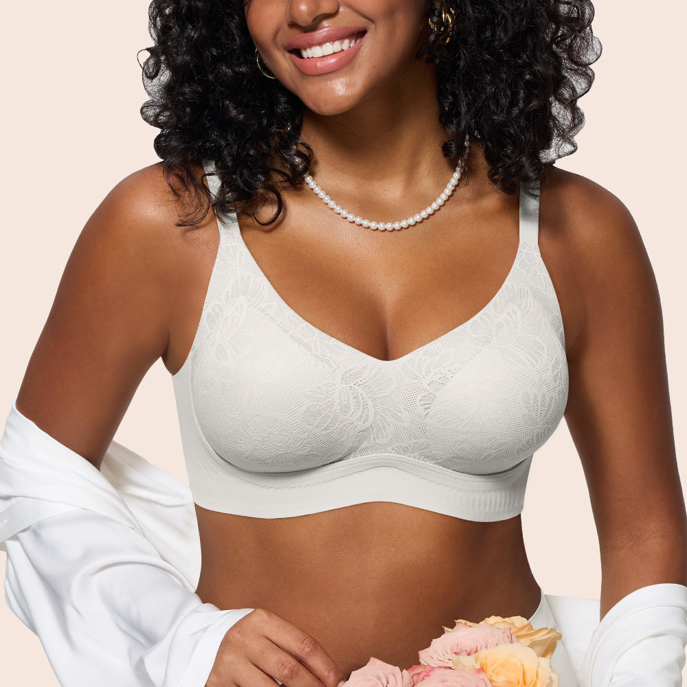 HORISUN Jelly Bras for Women No Underwire Lace Seamless Wireless V Neck Push Up No Wire Full Coverage Bralettes