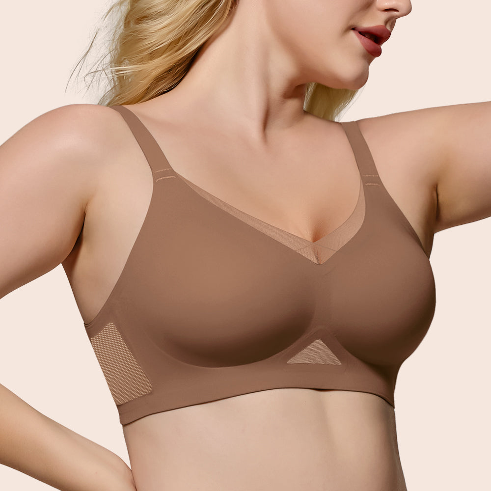 No Underwire Bra for Women Wireless Bras with Soft Support V Neck Mesh Lace Seamless Comfort Bra