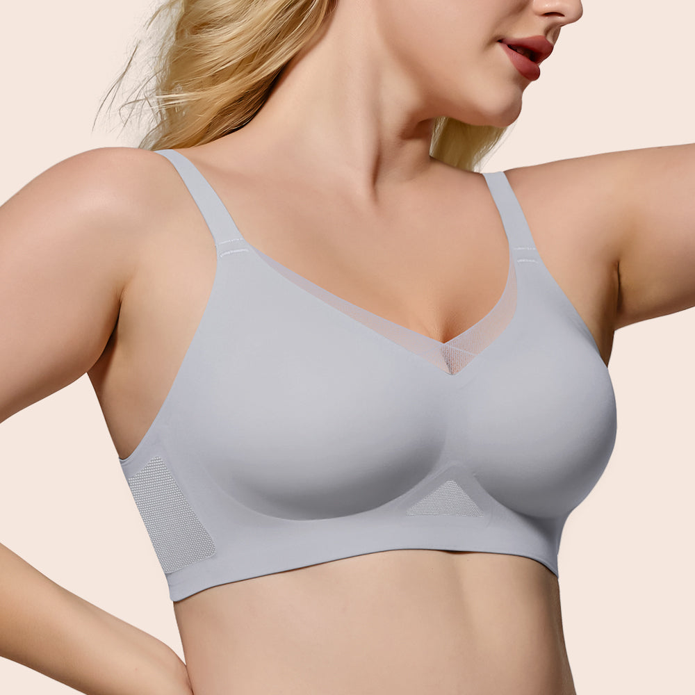 No Underwire Bra for Women Wireless Bras with Soft Support V Neck Mesh Lace Seamless Comfort Bra