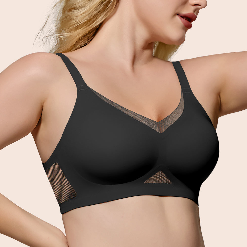 No Underwire Bra for Women Wireless Bras with Soft Support V Neck Mesh Lace Seamless Comfort Bra