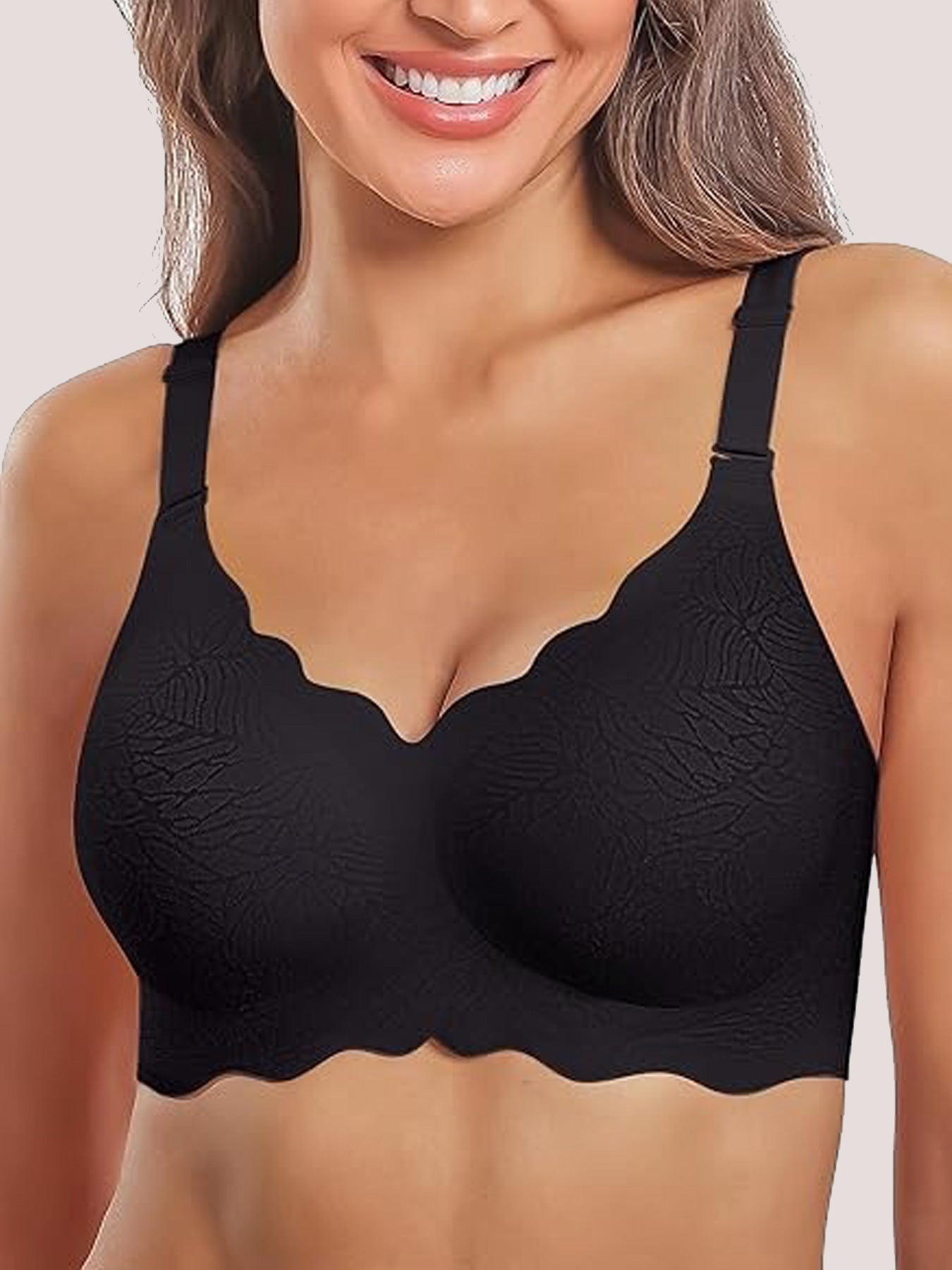 Lace Floral V Neck Wavy Seamless Bra