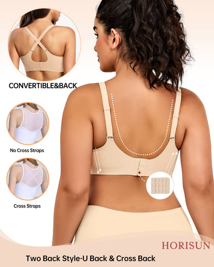Wireless Bras for Women Full Coverage V Neck Push Up No Underwire Bra with Support Comfortable Everyday Bras