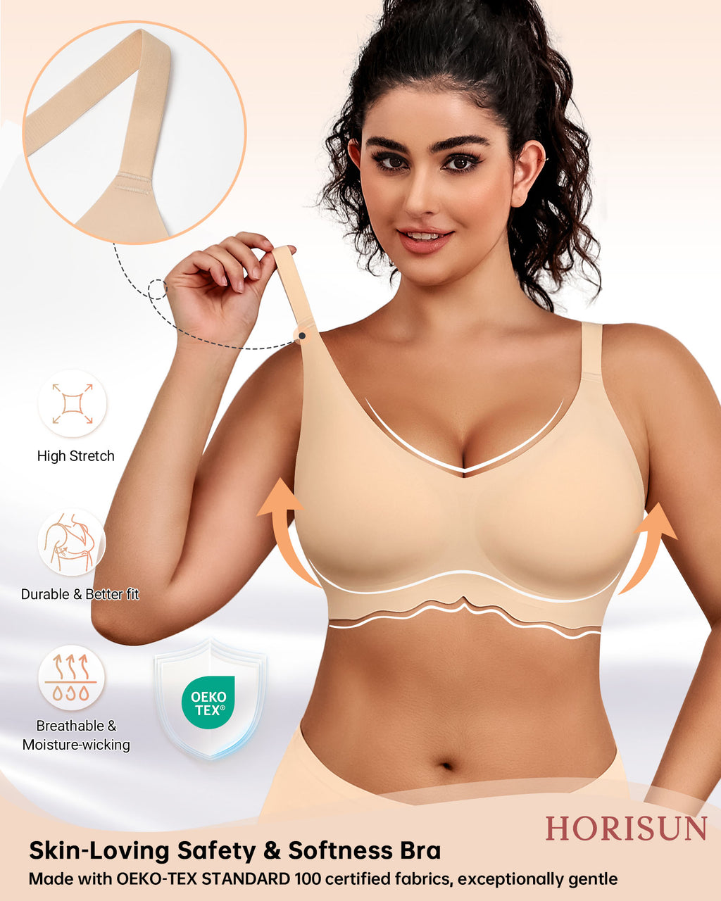 Wireless Bras for Women Full Coverage V Neck Push Up No Underwire Bra with Support Comfortable Everyday Bras