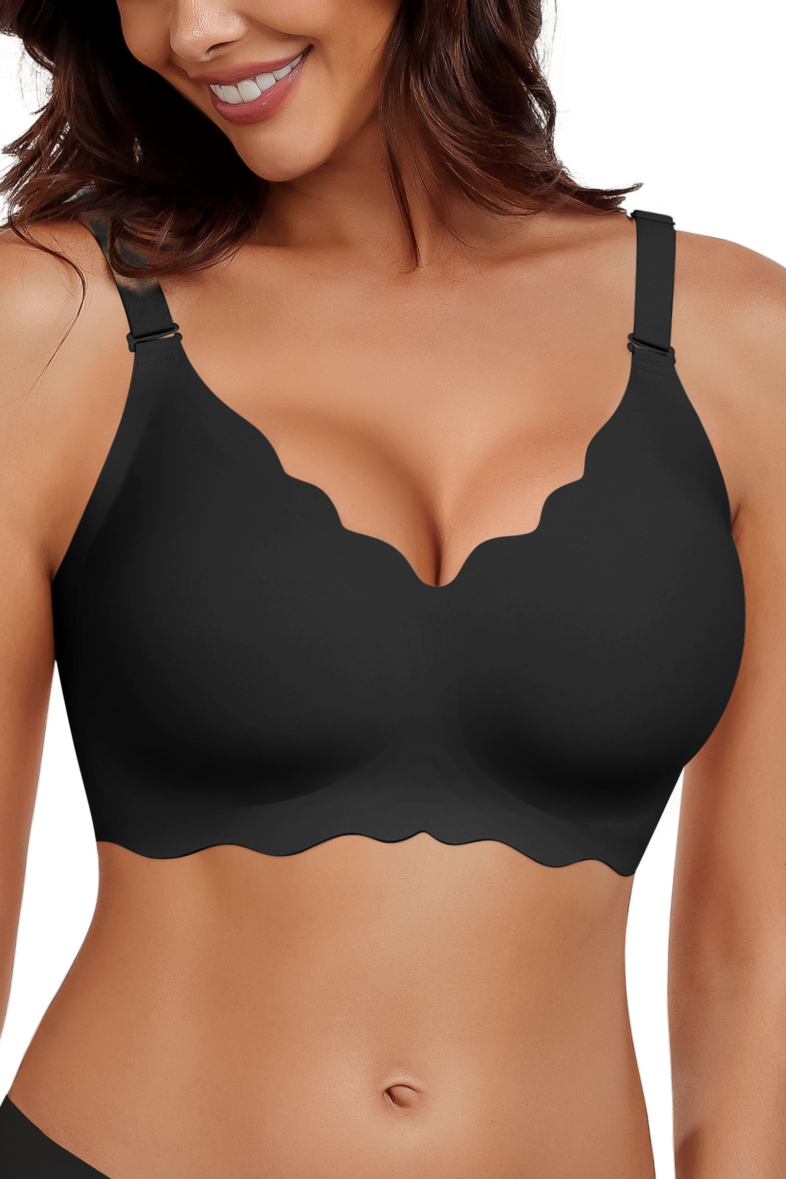 Wireless Seamless Bras for Women No Underwire Wavy V Neck Soft Support Full Coverage Comfortable Bra
