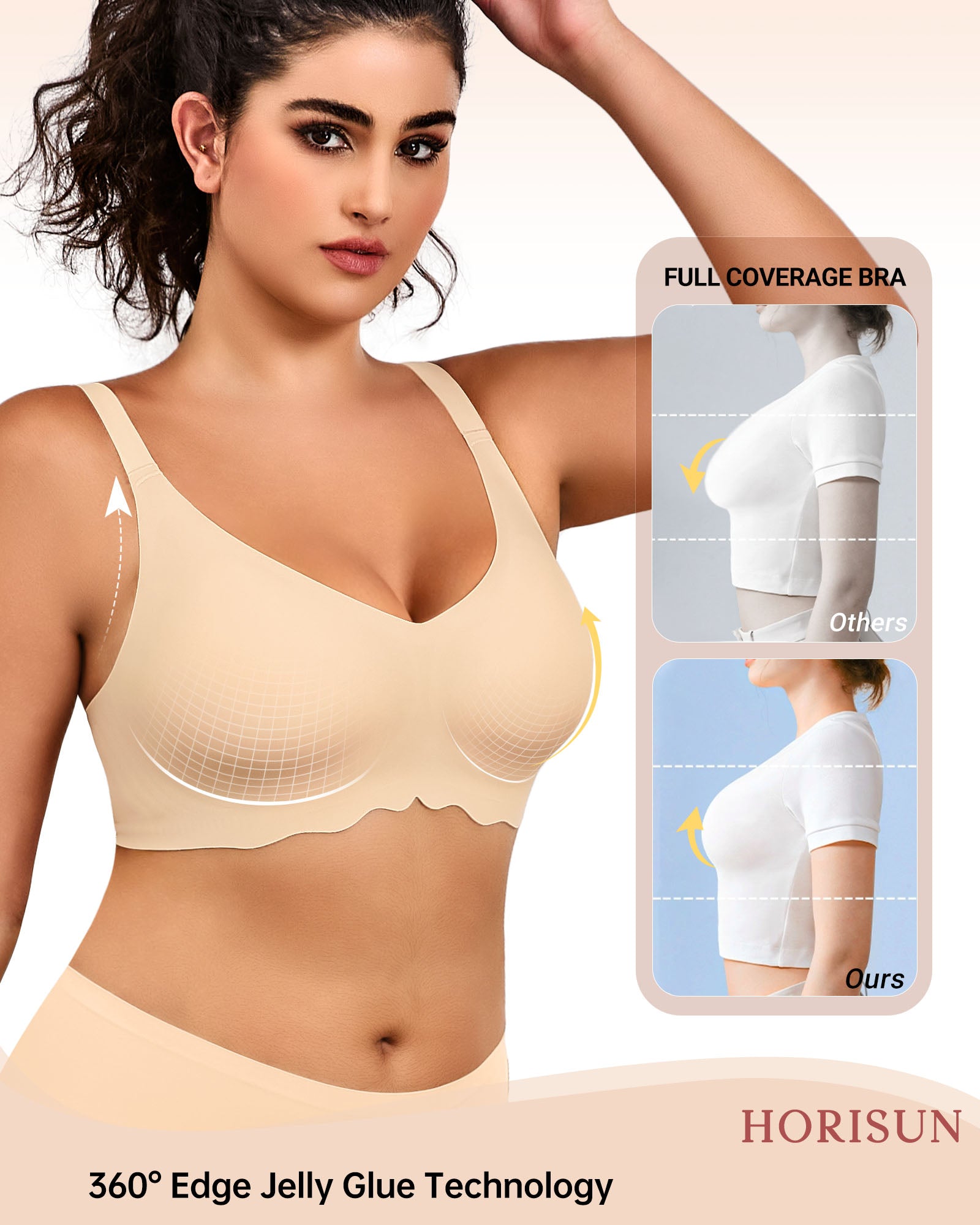 Wireless Bras for Women Full Coverage V Neck Push Up No Underwire Bra with Support Comfortable Everyday Bras