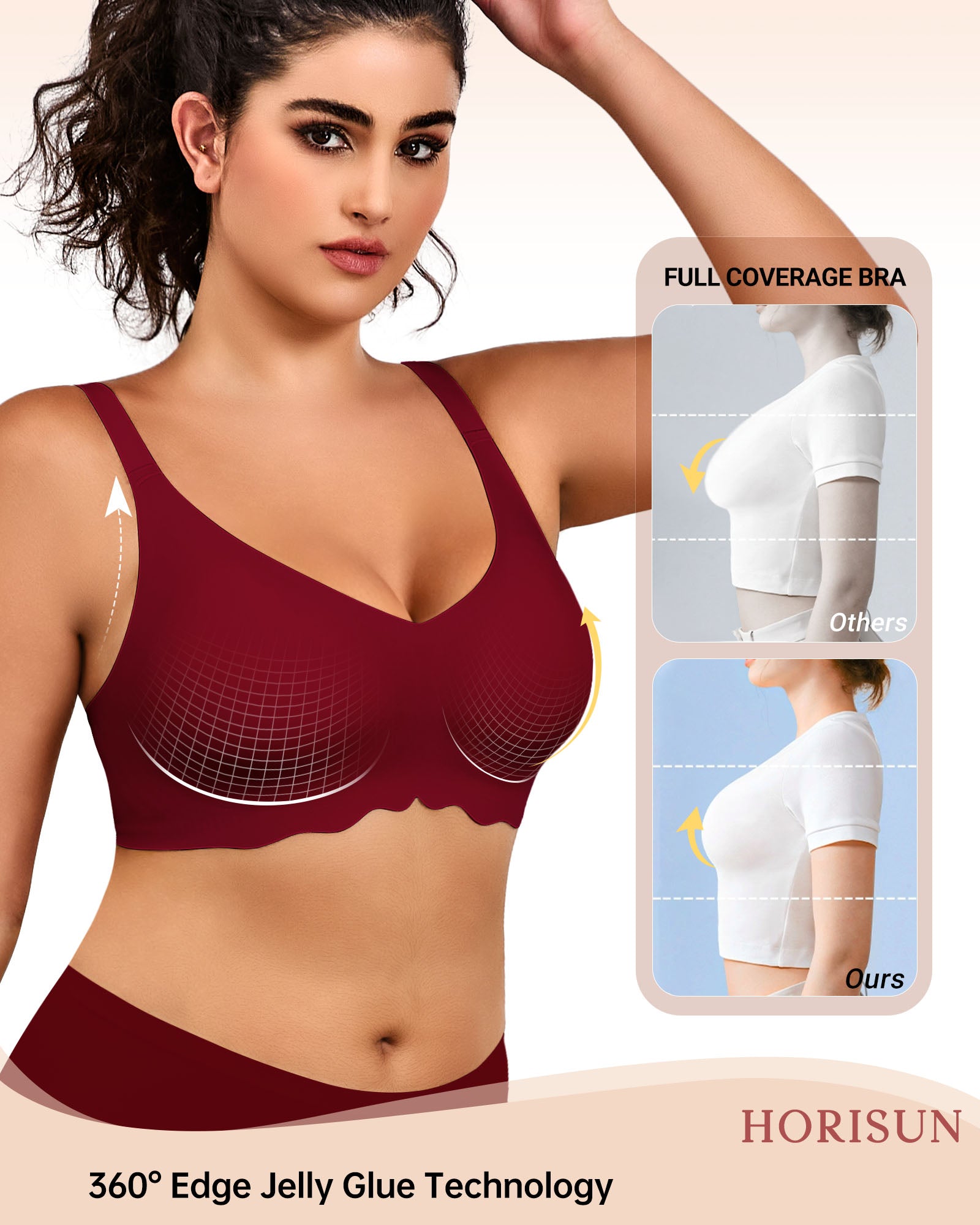 Wireless Bras for Women Full Coverage V Neck Push Up No Underwire Bra with Support Comfortable Everyday Bras