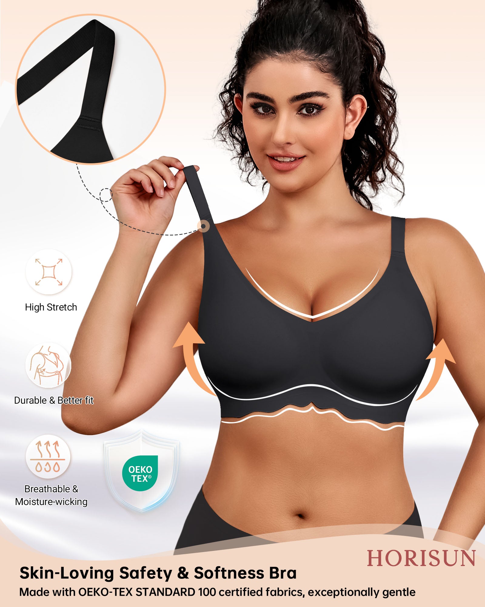 Wireless Bras for Women Full Coverage V Neck Push Up No Underwire Bra with Support Comfortable Everyday Bras