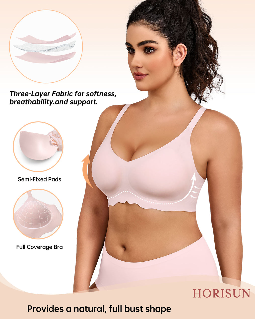 Wireless Bras for Women Full Coverage V Neck Push Up No Underwire Bra with Support Comfortable Everyday Bras