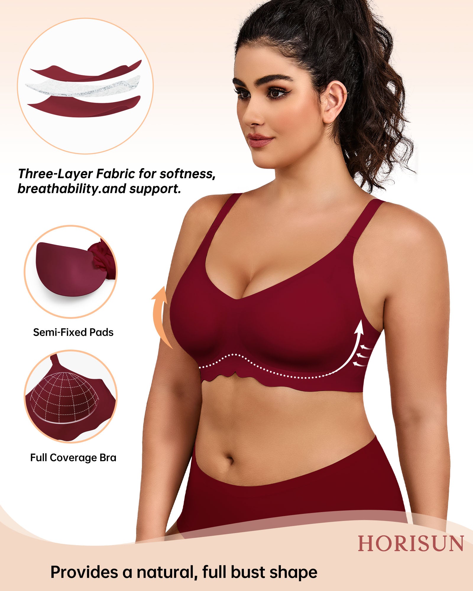 Wireless Bras for Women Full Coverage V Neck Push Up No Underwire Bra with Support Comfortable Everyday Bras