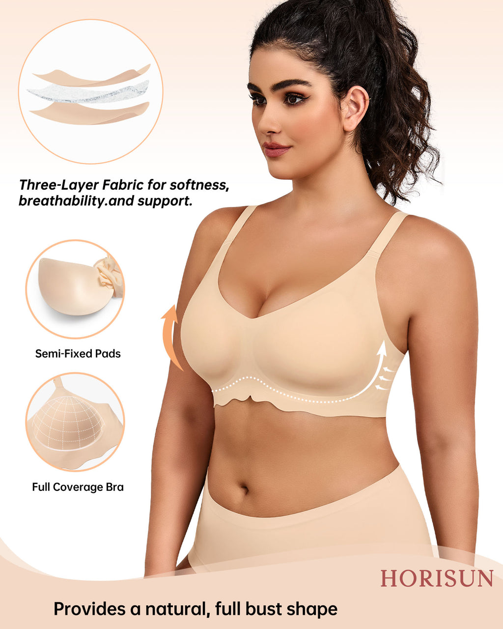 Wireless Bras for Women Full Coverage V Neck Push Up No Underwire Bra with Support Comfortable Everyday Bras