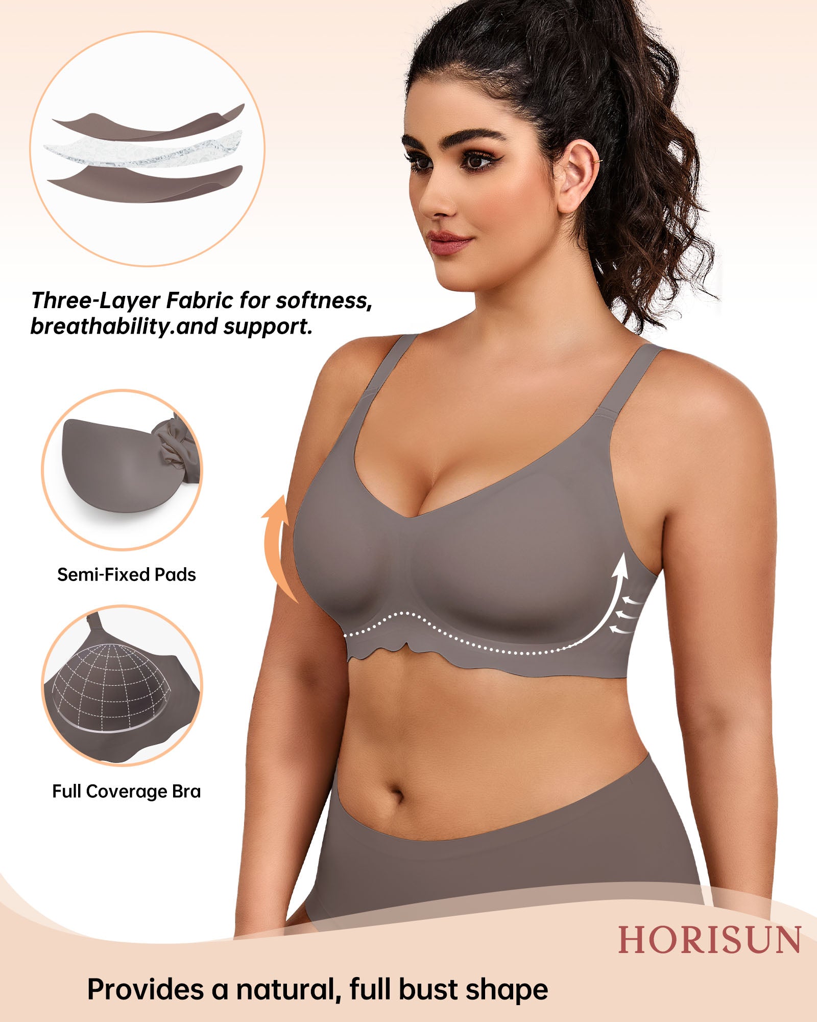 Wireless Bras for Women Full Coverage V Neck Push Up No Underwire Bra with Support Comfortable Everyday Bras