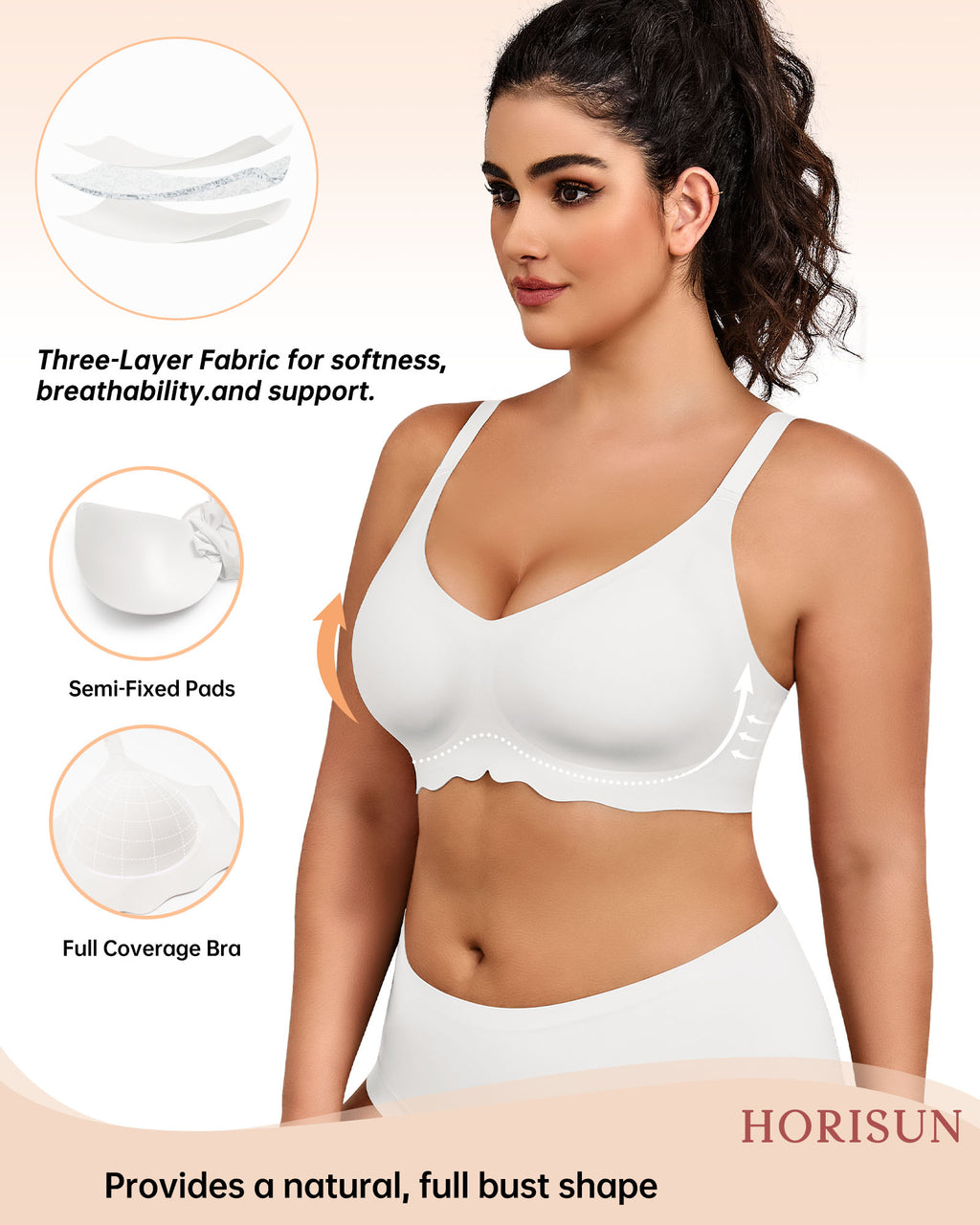 Wireless Bras for Women Full Coverage V Neck Push Up No Underwire Bra with Support Comfortable Everyday Bras