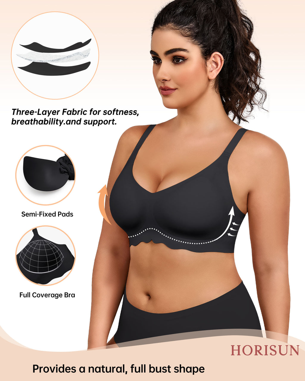 Wireless Bras for Women Full Coverage V Neck Push Up No Underwire Bra with Support Comfortable Everyday Bras