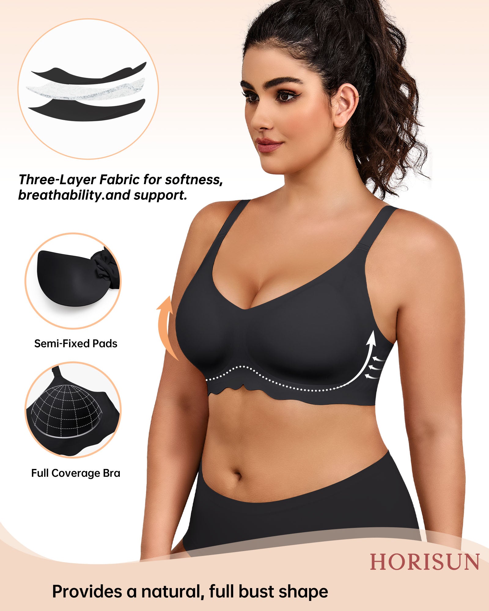 Wireless Bras for Women Full Coverage V Neck Push Up No Underwire Bra with Support Comfortable Everyday Bras