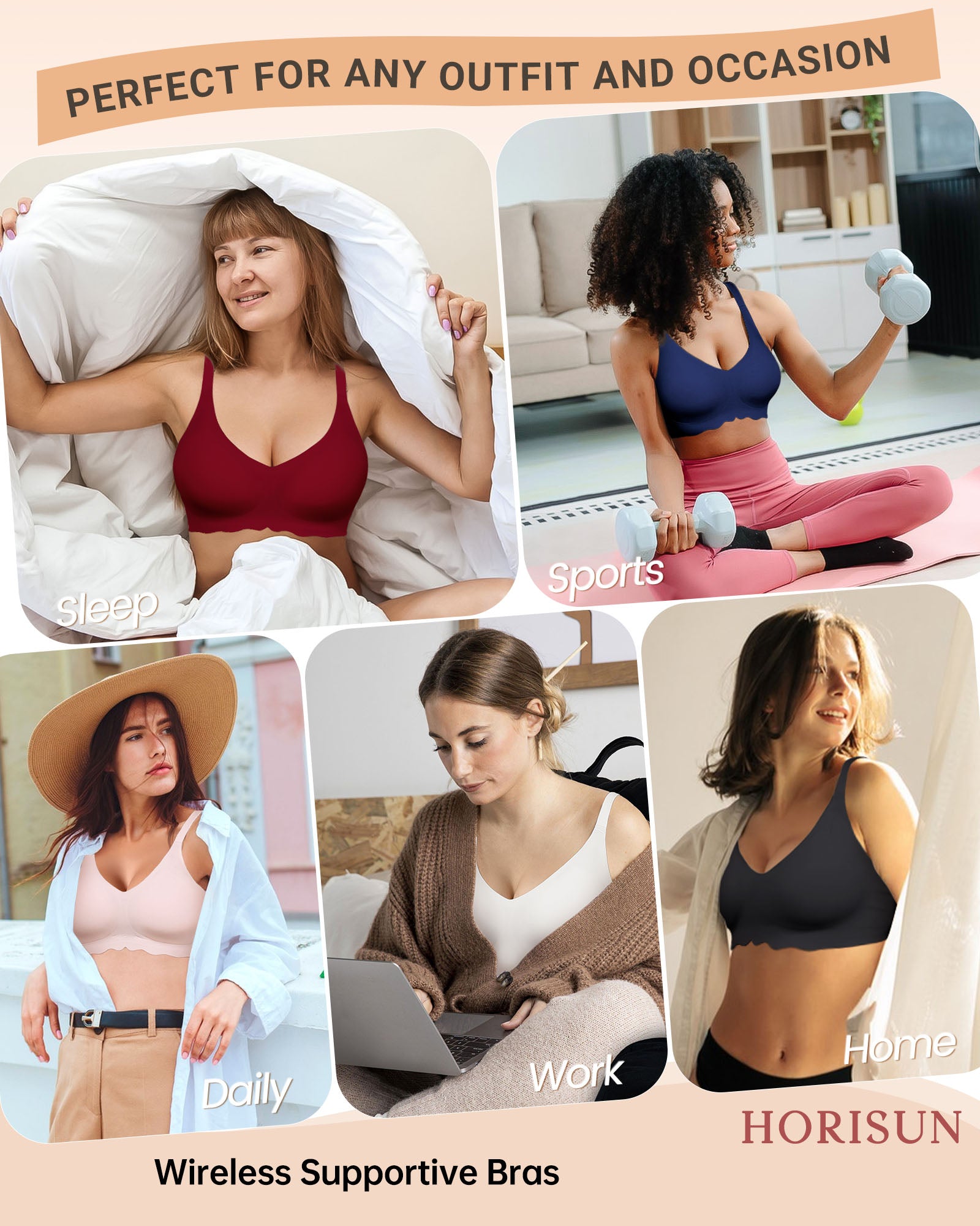 Wireless Bras for Women Full Coverage V Neck Push Up No Underwire Bra with Support Comfortable Everyday Bras