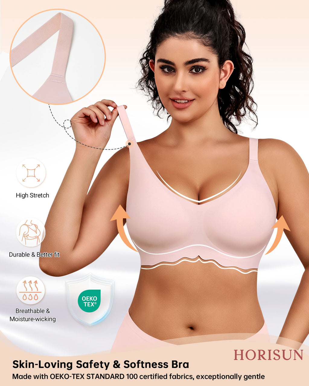 Wireless Bras for Women Full Coverage V Neck Push Up No Underwire Bra with Support Comfortable Everyday Bras