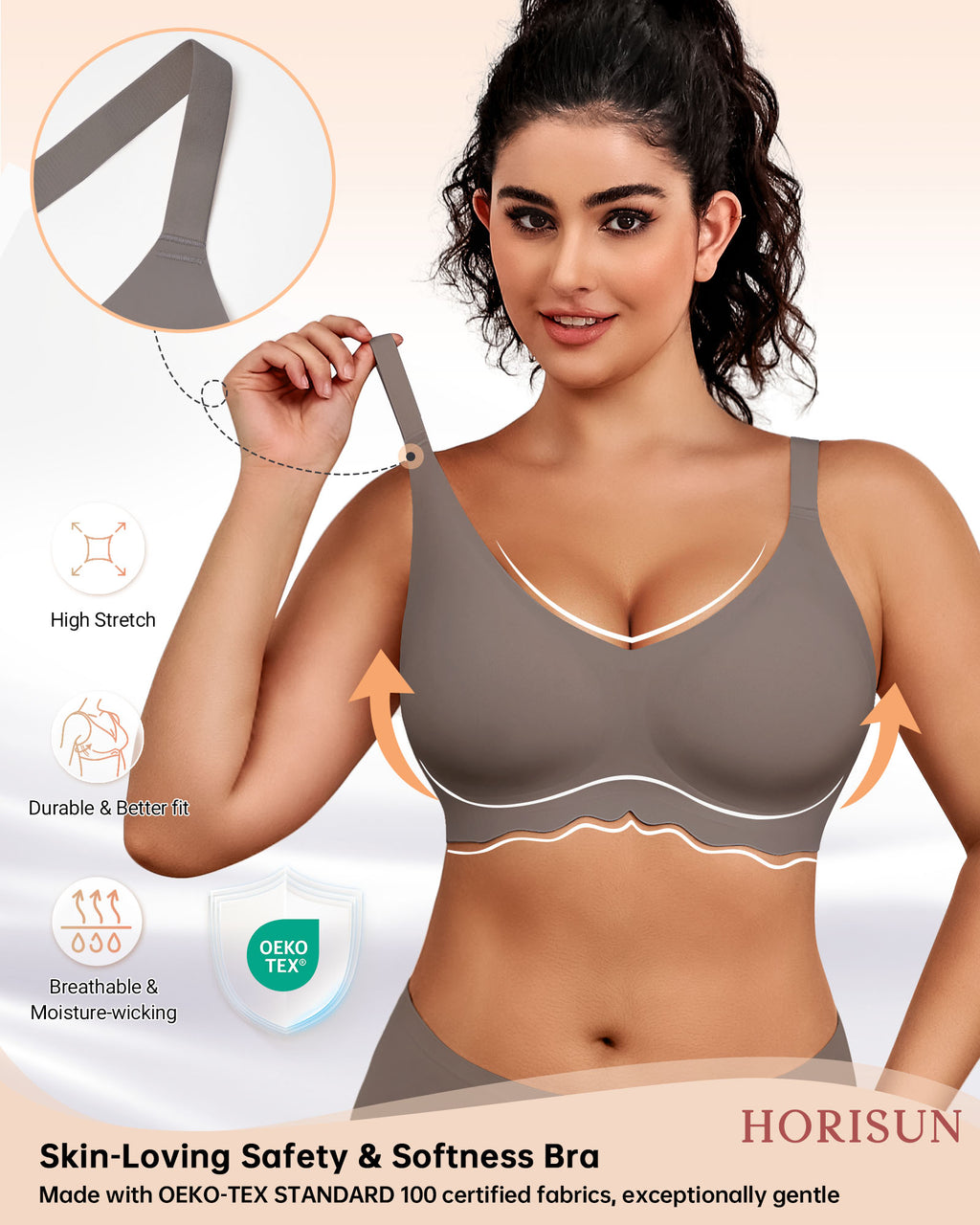 Wireless Bras for Women Full Coverage V Neck Push Up No Underwire Bra with Support Comfortable Everyday Bras
