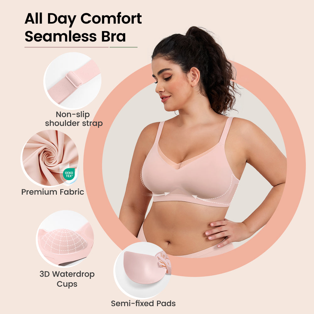 No Underwire Bra for Women Wireless Bras with Soft Support V Neck Mesh Lace Seamless Comfort Bra