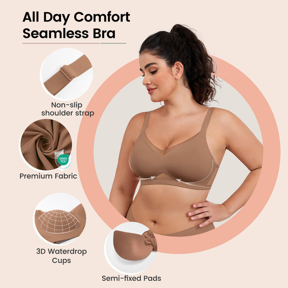 No Underwire Bra for Women Wireless Bras with Soft Support V Neck Mesh Lace Seamless Comfort Bra