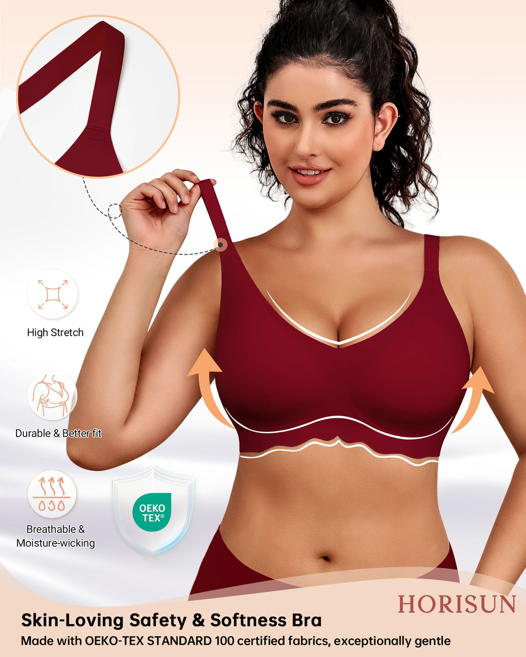 Wireless Bras for Women Full Coverage V Neck Push Up No Underwire Bra with Support Comfortable Everyday Bras