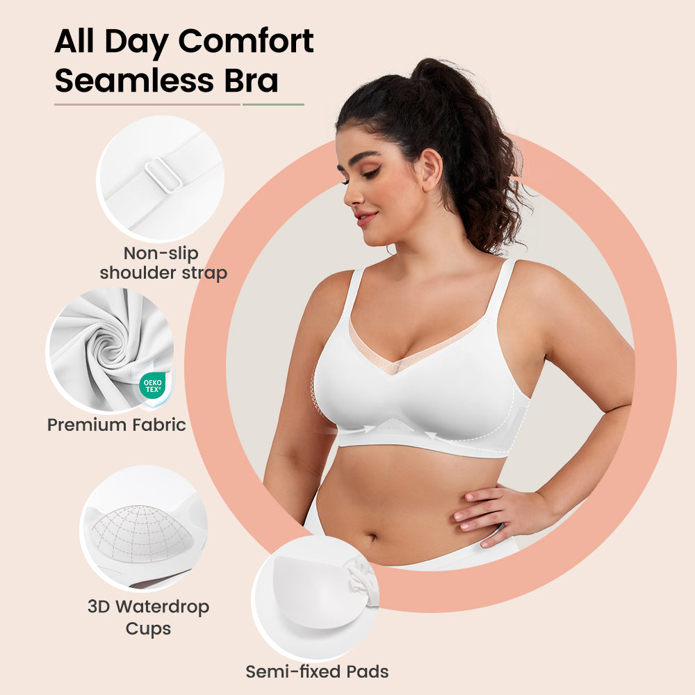 No Underwire Bra for Women Wireless Bras with Soft Support V Neck Mesh Lace Seamless Comfort Bra