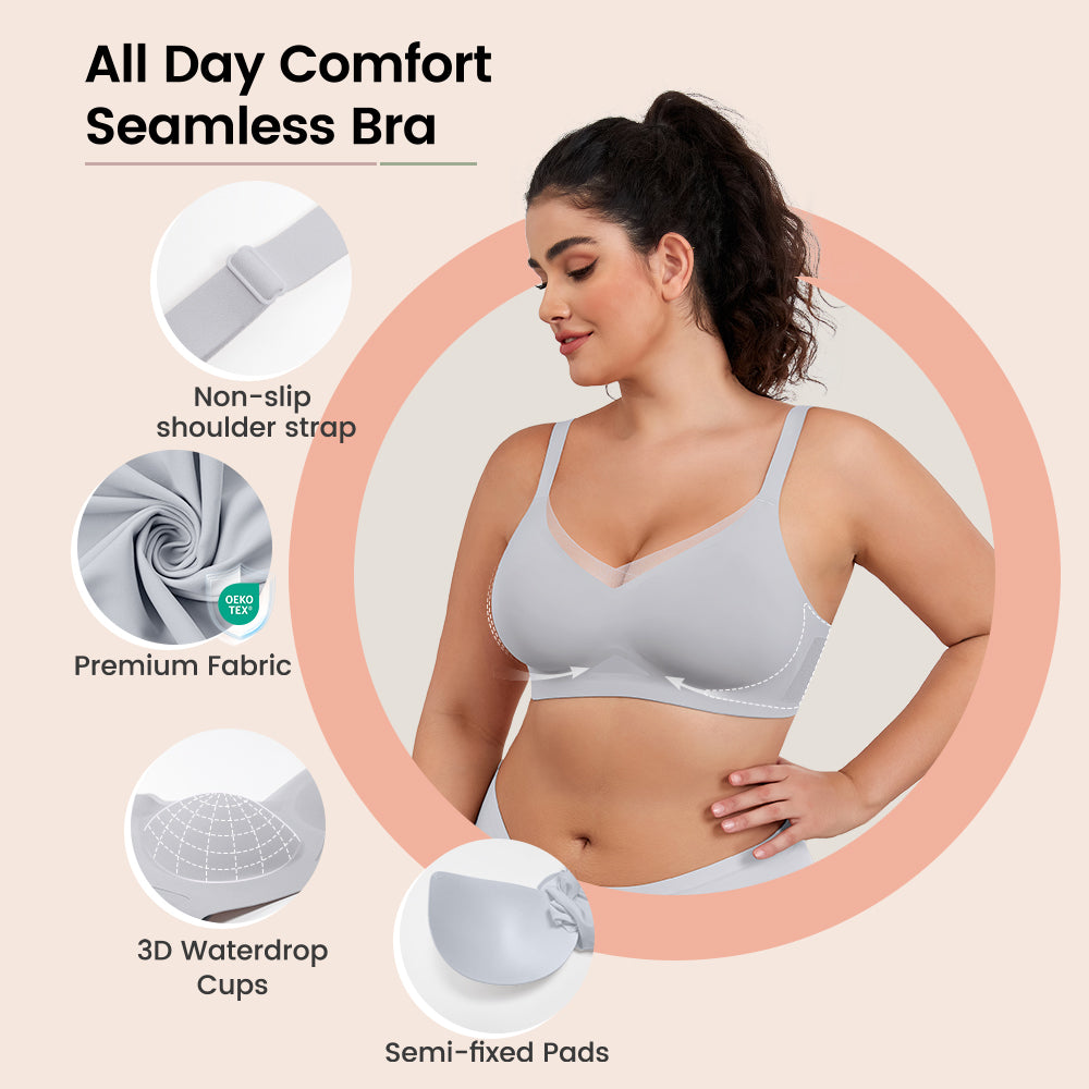 No Underwire Bra for Women Wireless Bras with Soft Support V Neck Mesh Lace Seamless Comfort Bra