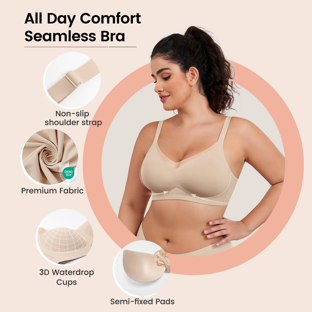 No Underwire Bra for Women Wireless Bras with Soft Support V Neck Mesh Lace Seamless Comfort Bra