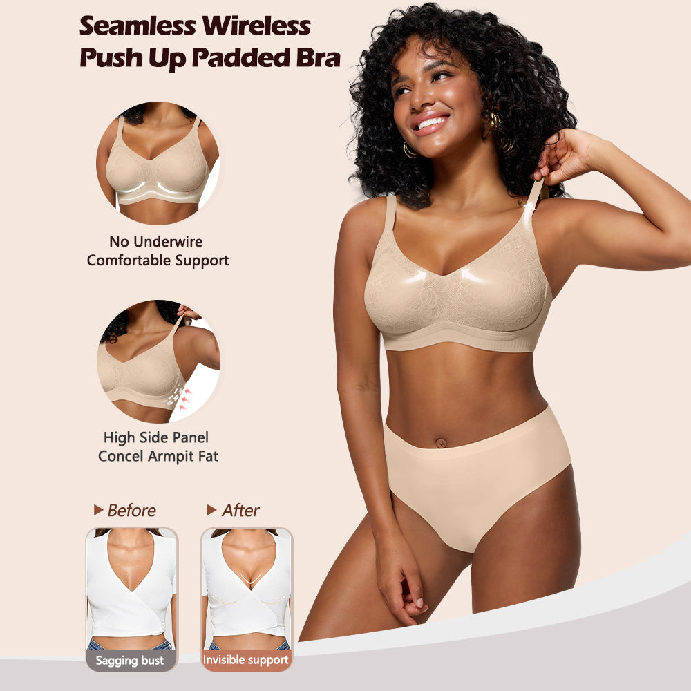 Jelly Bras for Women No Underwire Lace Seamless Wireless V Neck Push Up No Wire Full Coverage Bralettes
